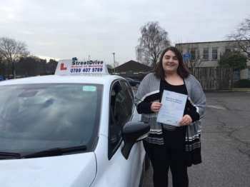 Louise of StreetDrive was a fantastic driving instructor, I am so grateful to her, she was able to guide my driving experience and allow me to become a confident and safe driver. <br />
<br />

<br />
<br />
I would highly recommend learning with StreetDrive and the prices are very reasonable too especially compared to a lot of other intensive driving courses! - Passed Friday 12th January 2018.