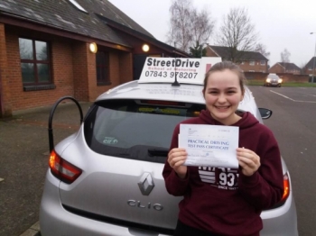 Congratulations to ”India Westoff' who passed the new “SatNav” driving test today at Trowbridge DTC, it was her “1st Attempt”, only “ONE” driving faults, fantastic news.<br />
<br />
<br />
<br />
Well done from your instructor 'Roger' and ALL of us at StreetDrive (School of Motoring), may we wish you many years of safe driving - Passed Monday 8th Jan 2018.